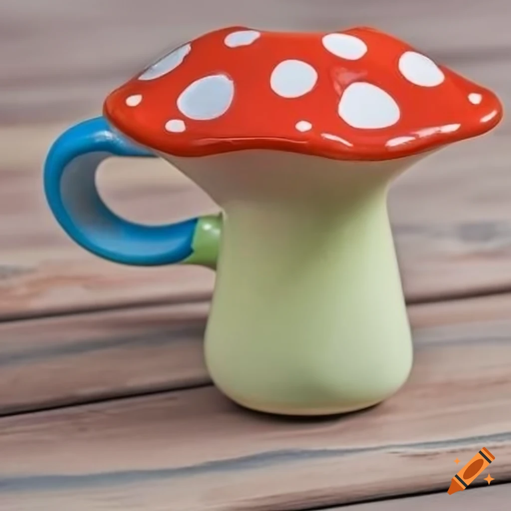 colourful mushroom shaped mug on a table