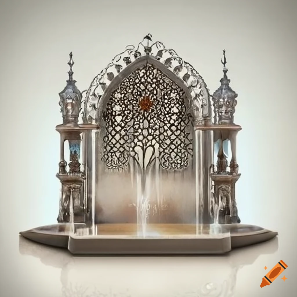 ornamental Islamic balcony with a silver fountain