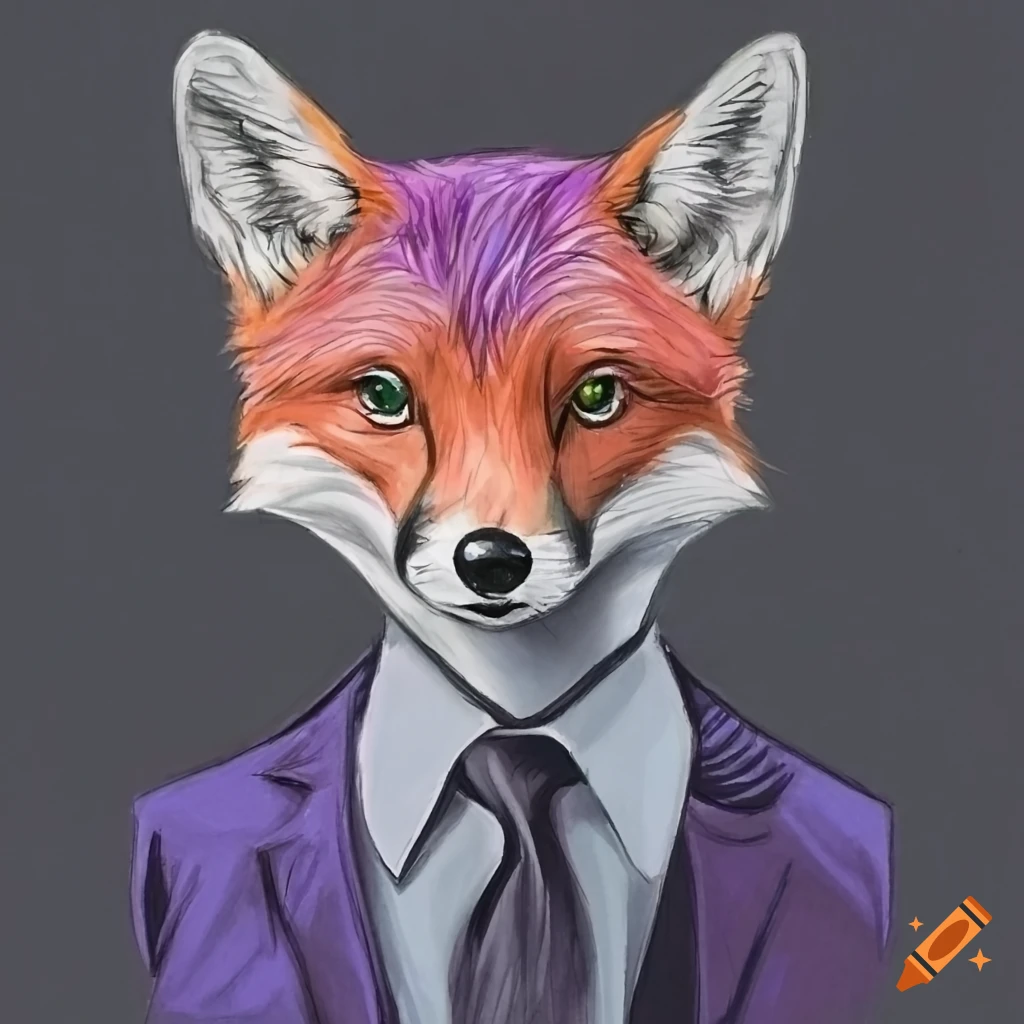 colored pencil drawing of a stylish fox