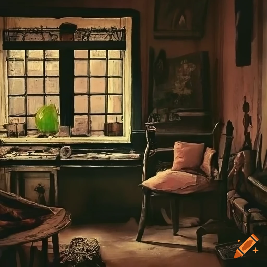 Cozy old room with plants and painting tools