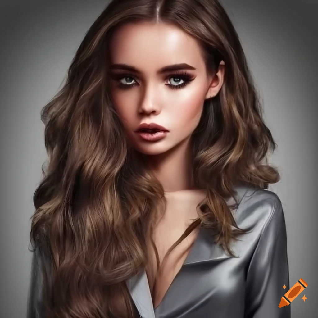 Portrait of a girl with brown eyes and wavy hair on Craiyon