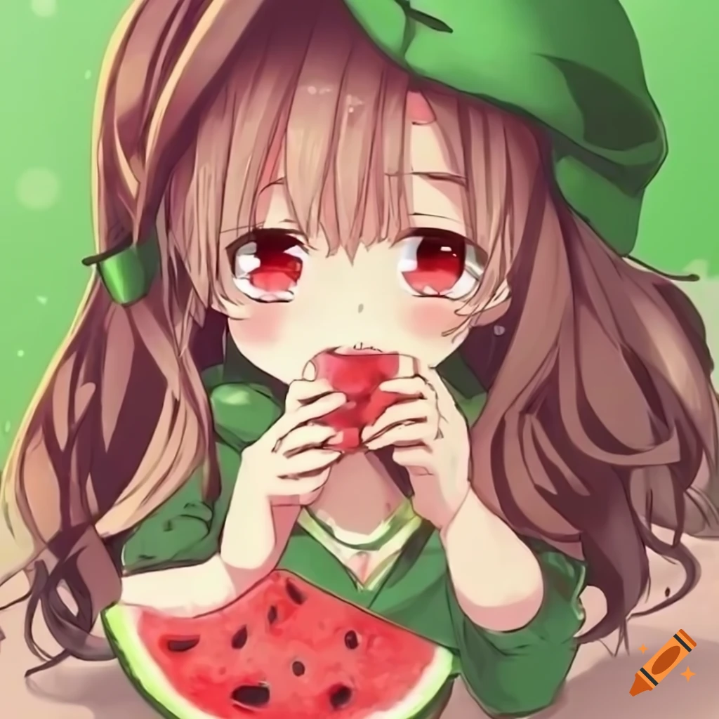 Watermelon Chibi Art Anime, watermelon, food, eating, melon png | PNGWing