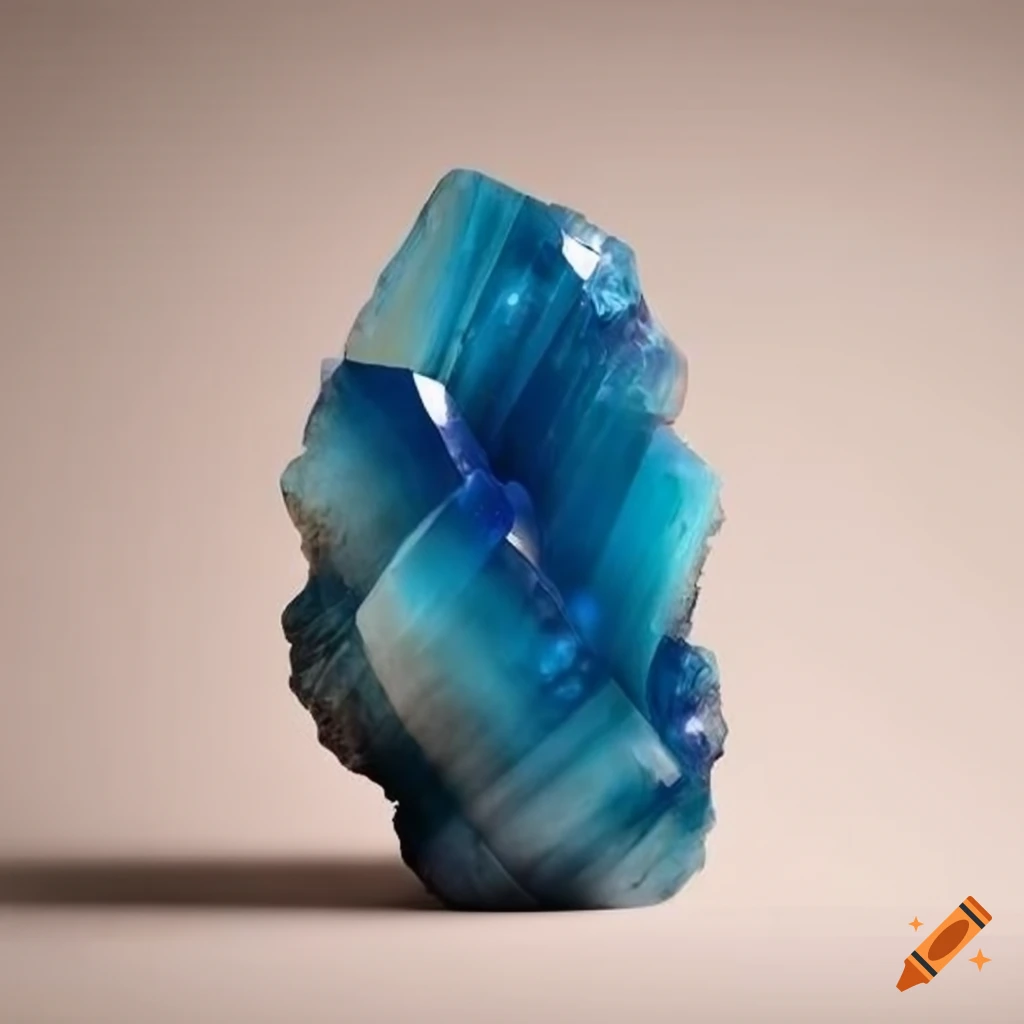 Hand-crafted blue crystal on light beige background on Craiyon