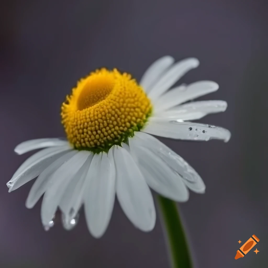 closeup of a dew-covered chamomile flower