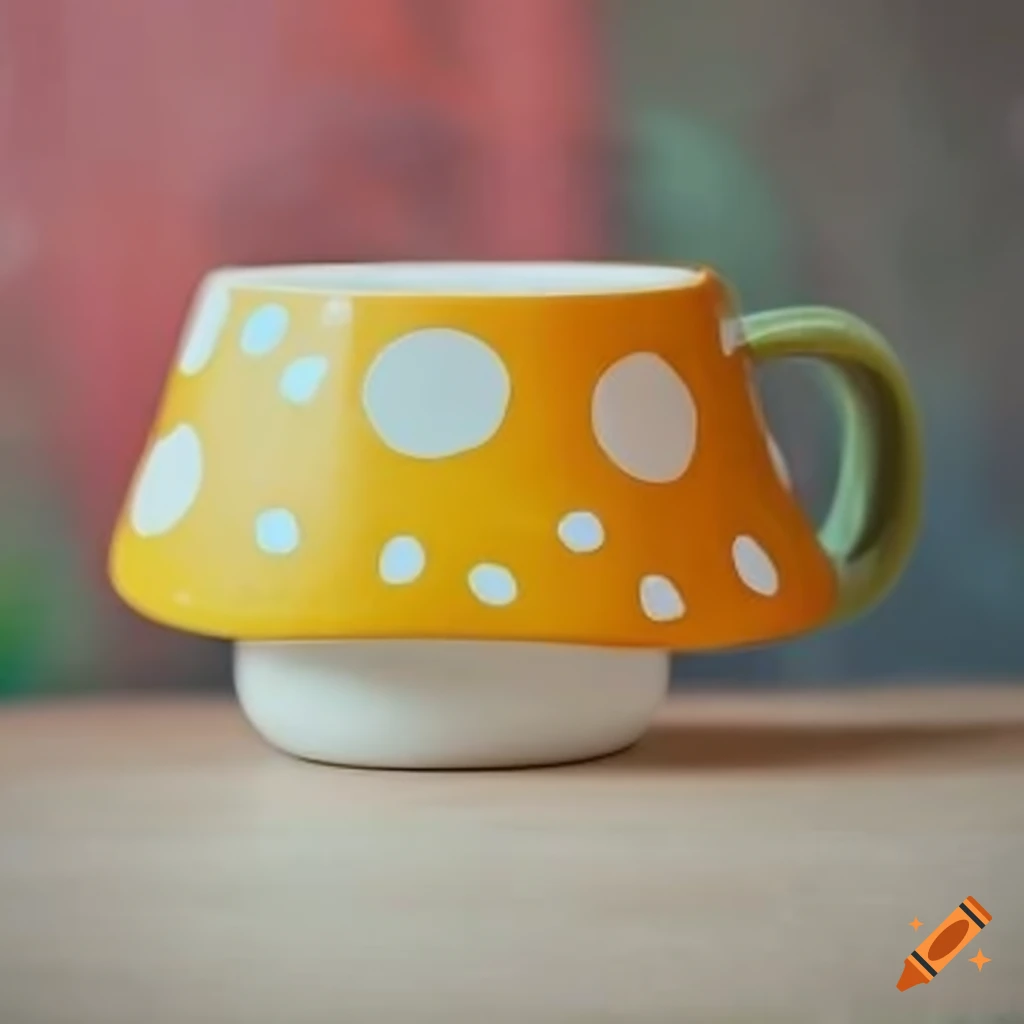 colorful mushroom shaped mug on table