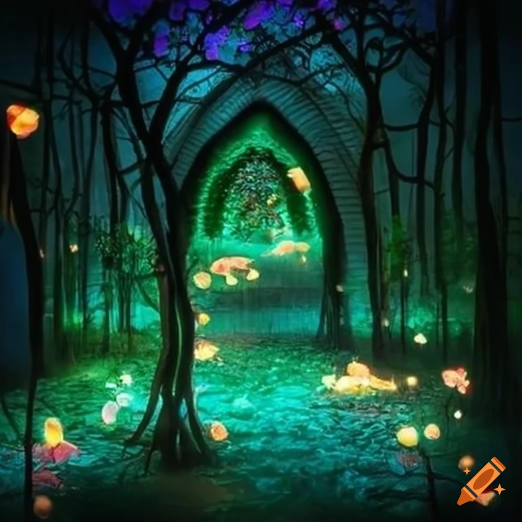 glowing roses in an enchanted garden