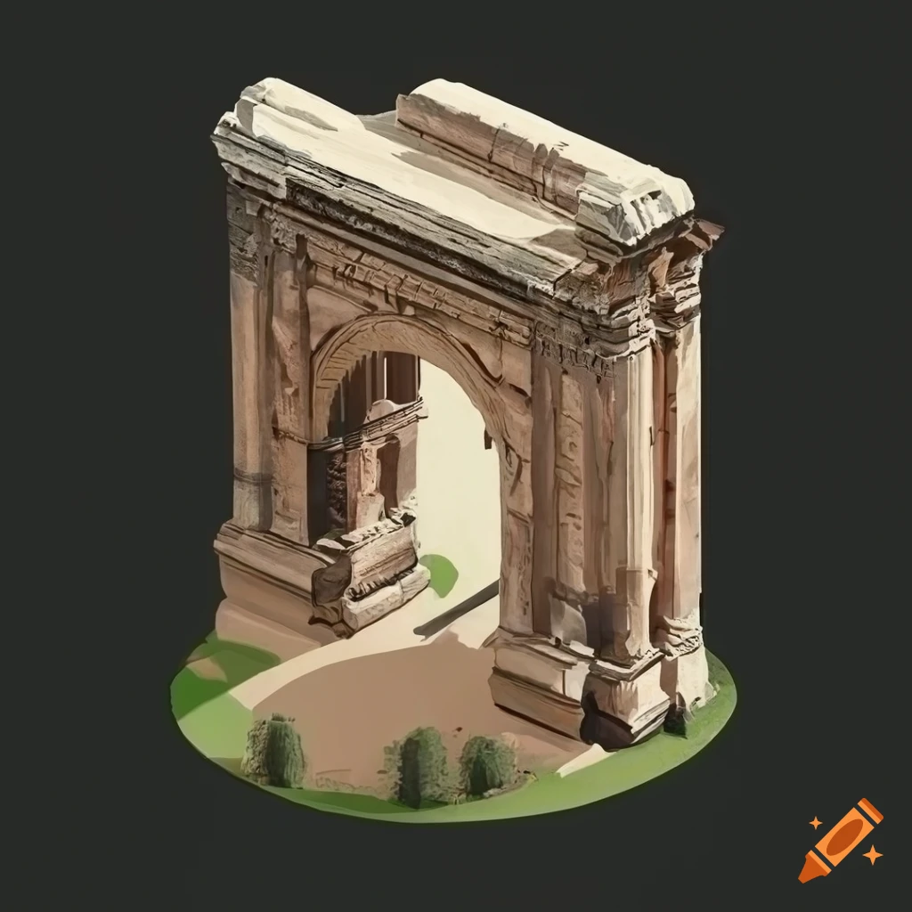 marble arch with olive trees in the foreground