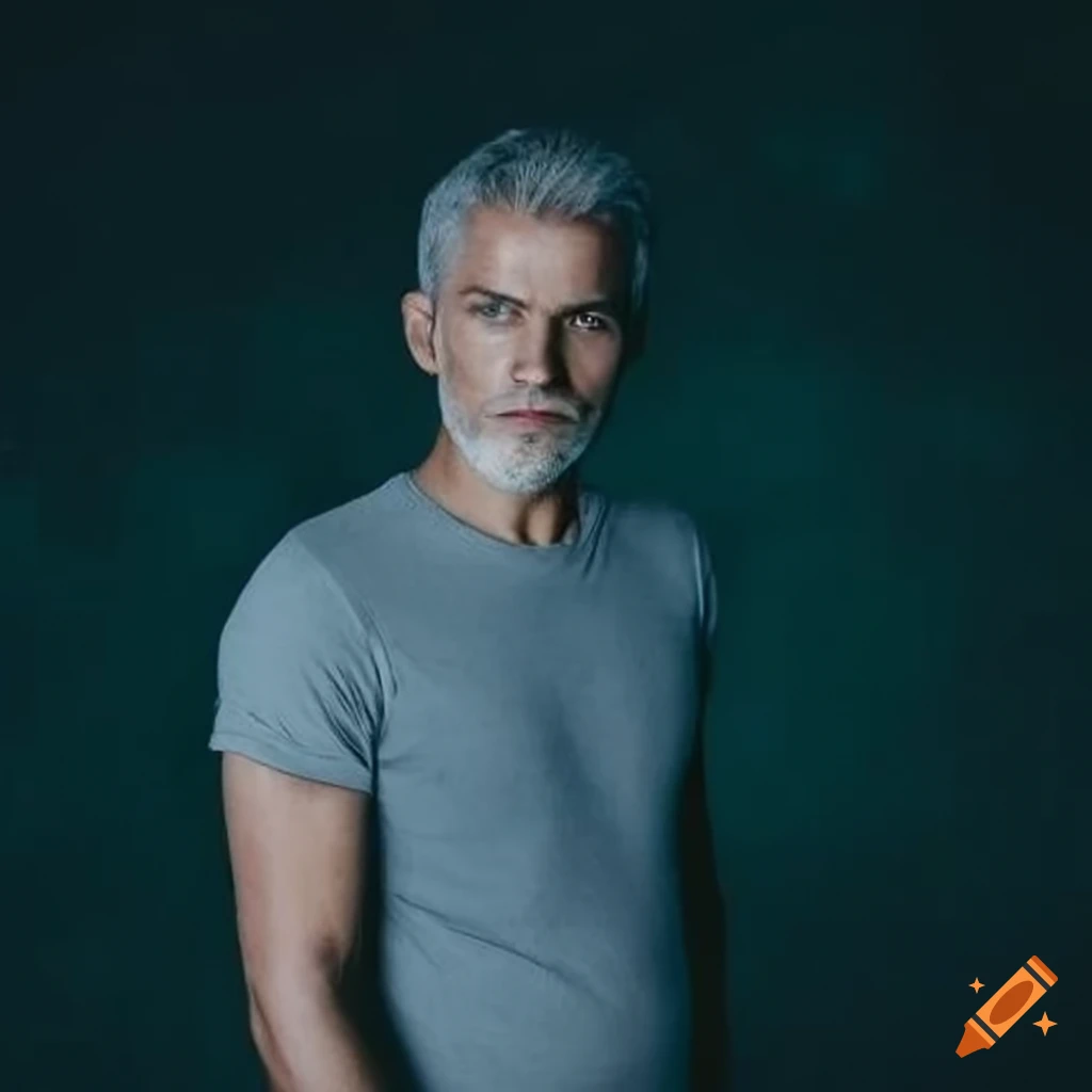Picture of a stylish middleaged man in grey tshirt