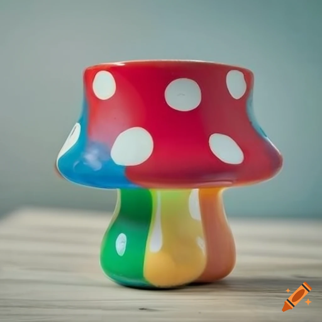 colourful mushroom mug on a table