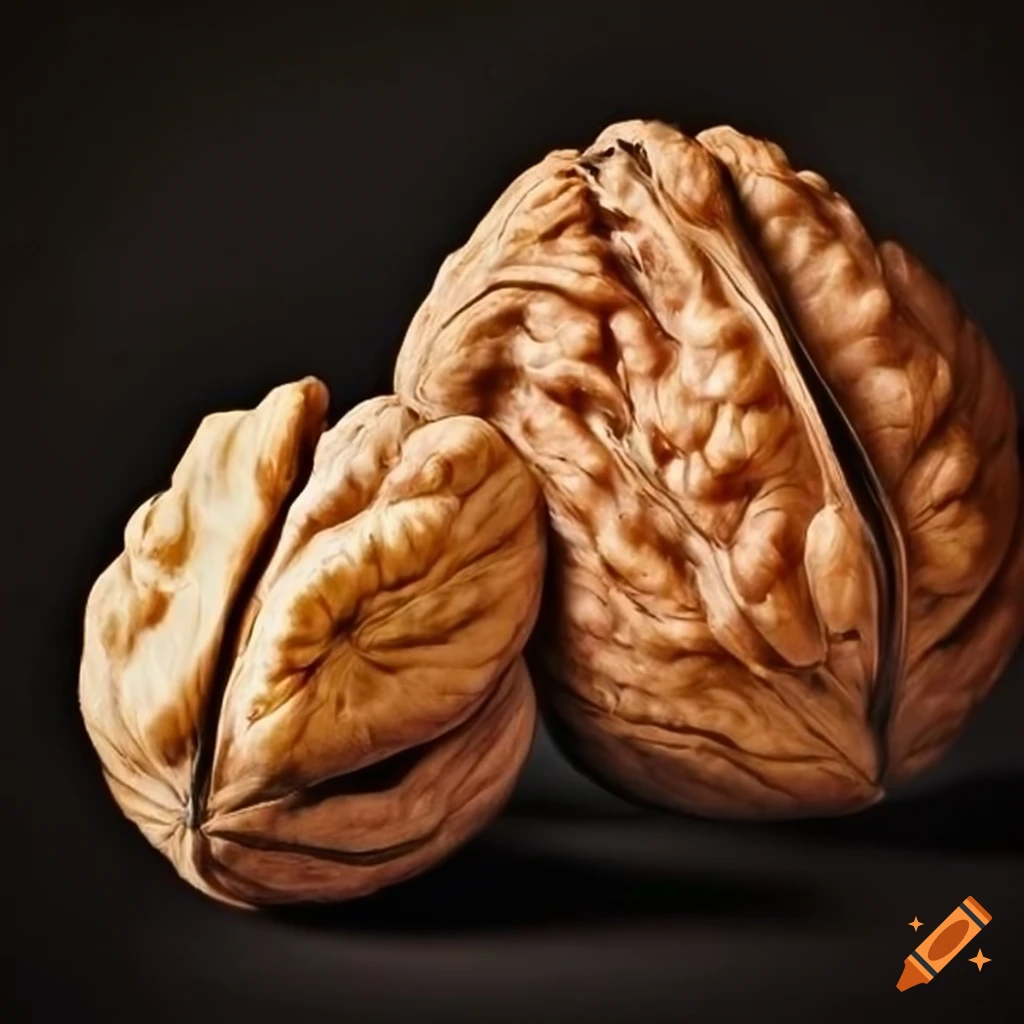 hyper-realistic depiction of walnuts