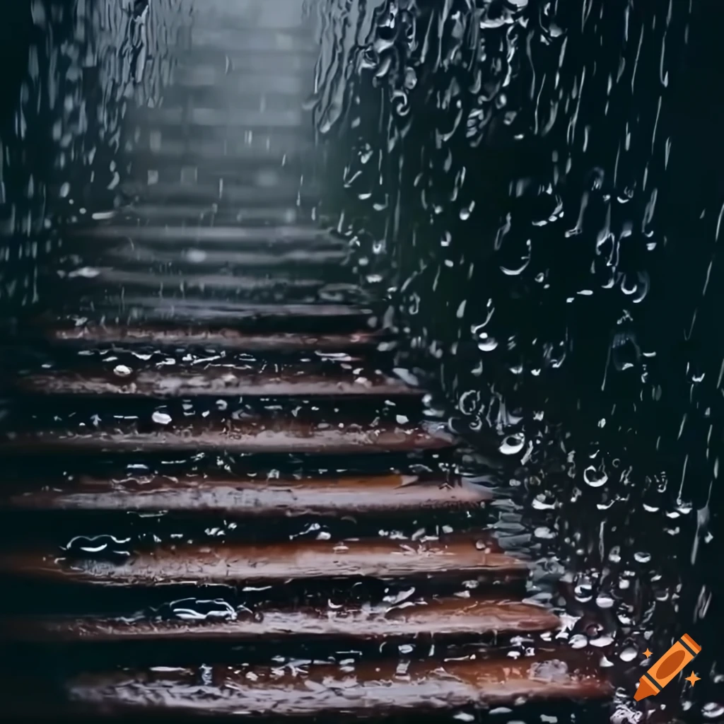 wet stairs in the rain