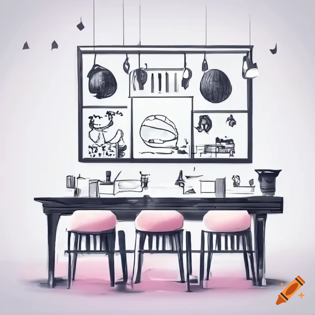 Blueprint of a realistic kawaii cafe interior on Craiyon