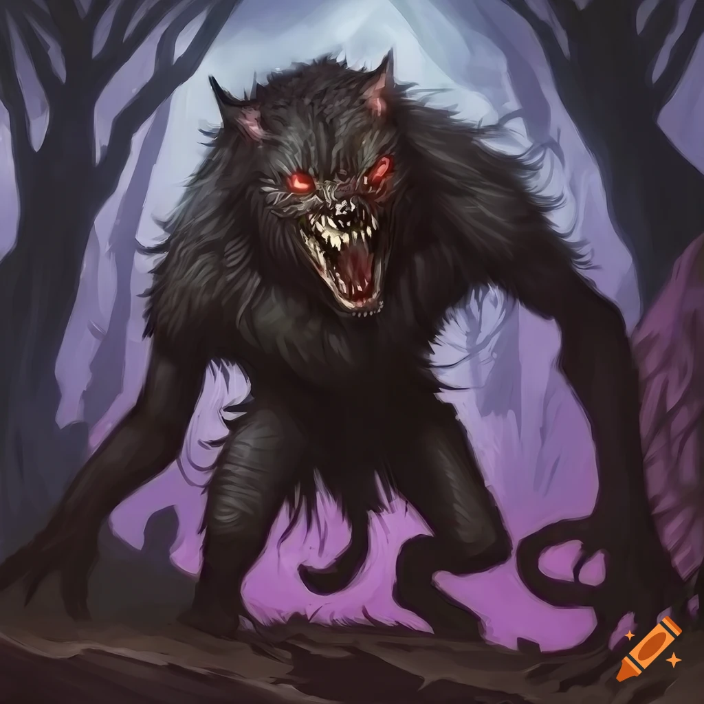 Three werewolves at night forest mtg fantasy art