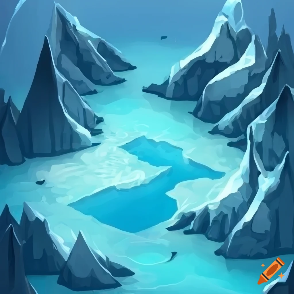 icy blue crystal lake in a 2D isometric game