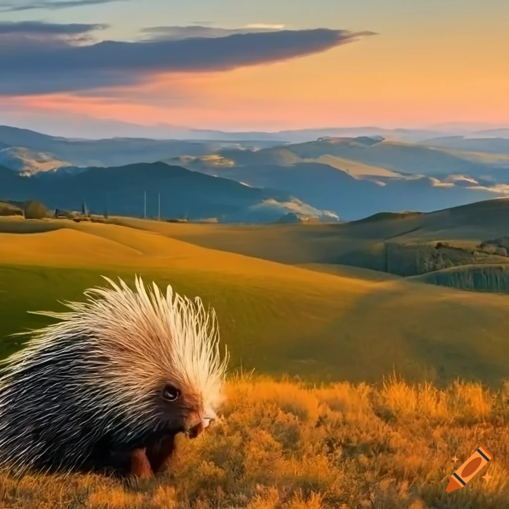 photography of Tuscany landscape with a porcupine