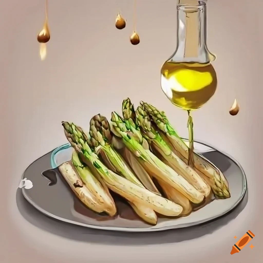 stylish print of roasted white asparagus with olive oil