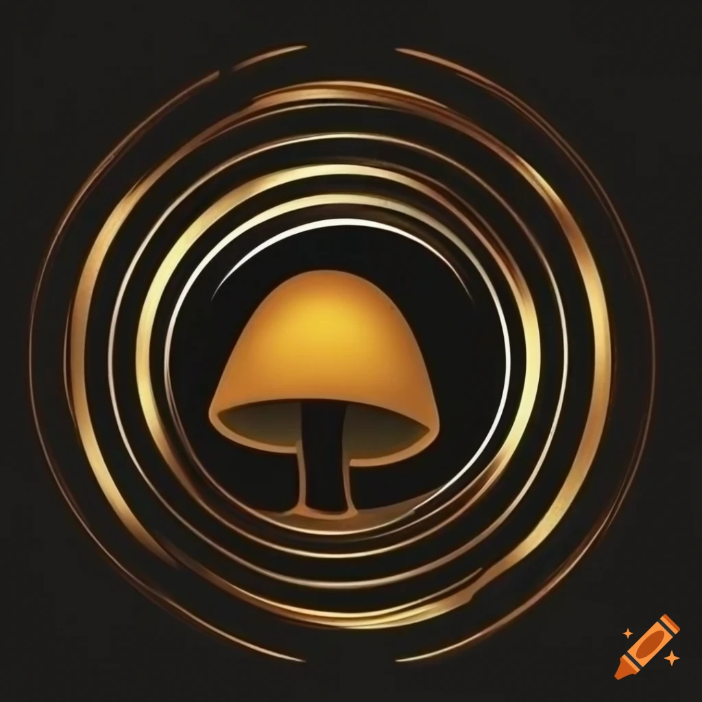 logo design with a black and golden mushroom in a lightning bolt circle
