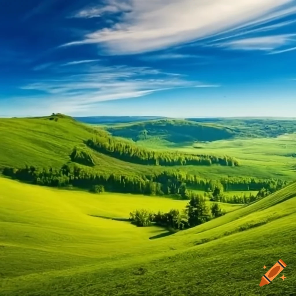 scenic view of green hills and blue sky