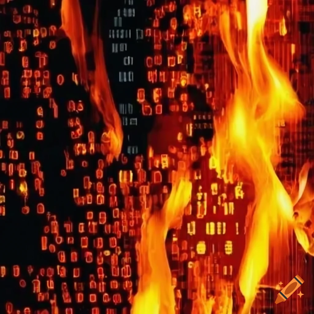 Digital art of binary code in flames on Craiyon
