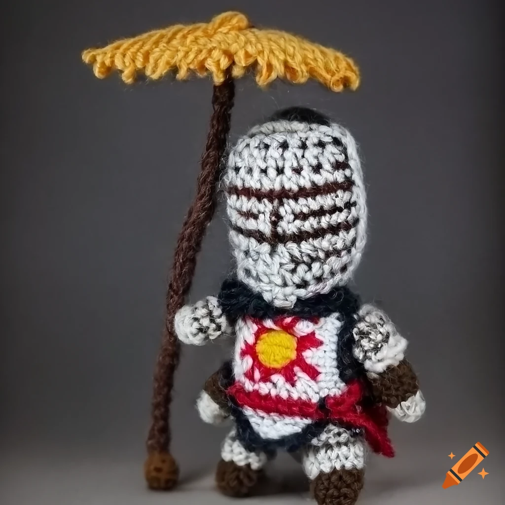 photorealistic amigurumi figure of Solaire of Astora