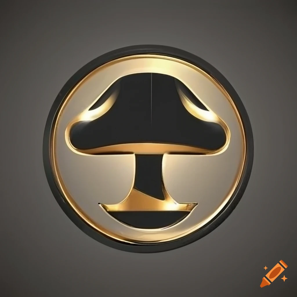 luxurious and elegant logo design with black and golden mushroom inside a golden lightning bolt circle