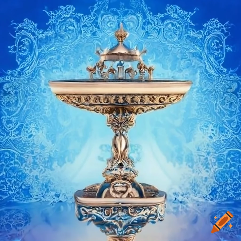 sky blue sky with silver fountain and islamic art