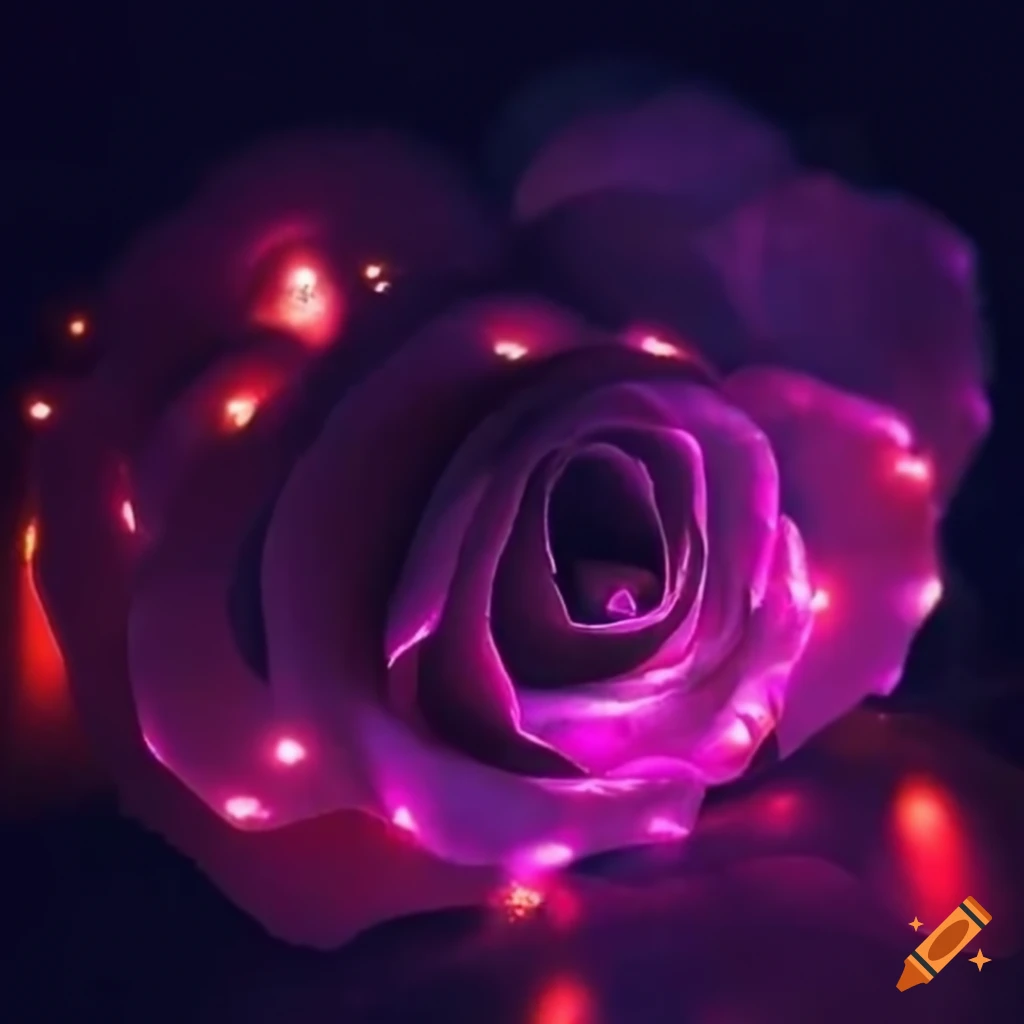 Neon roses glowing in the dark on Craiyon