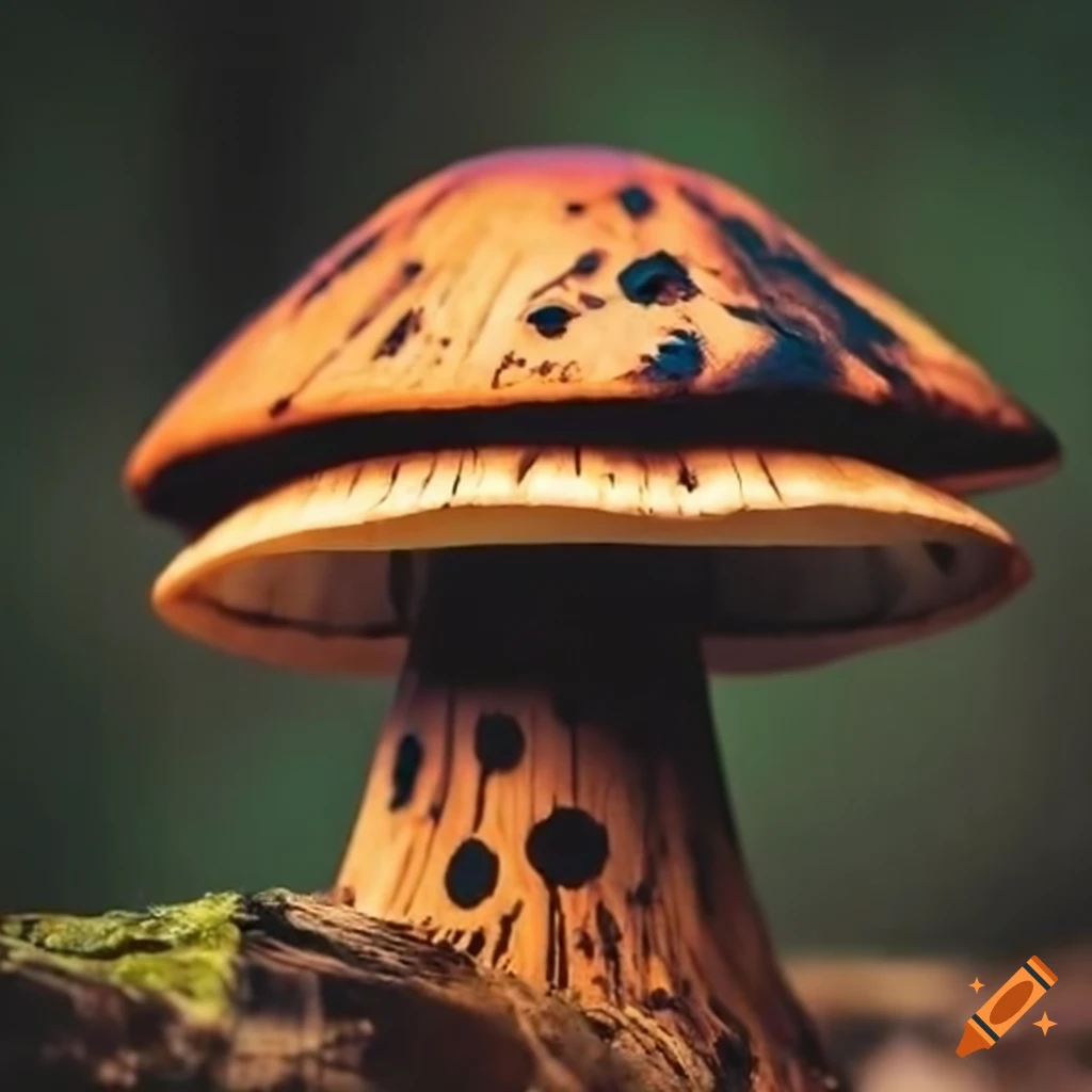 wood burned artwork of a mushroom