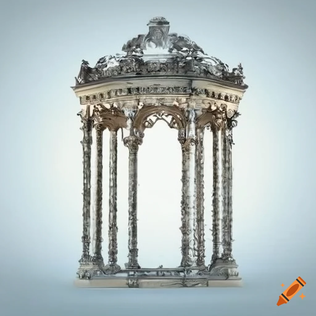 silver ornamental gazebo with fountain