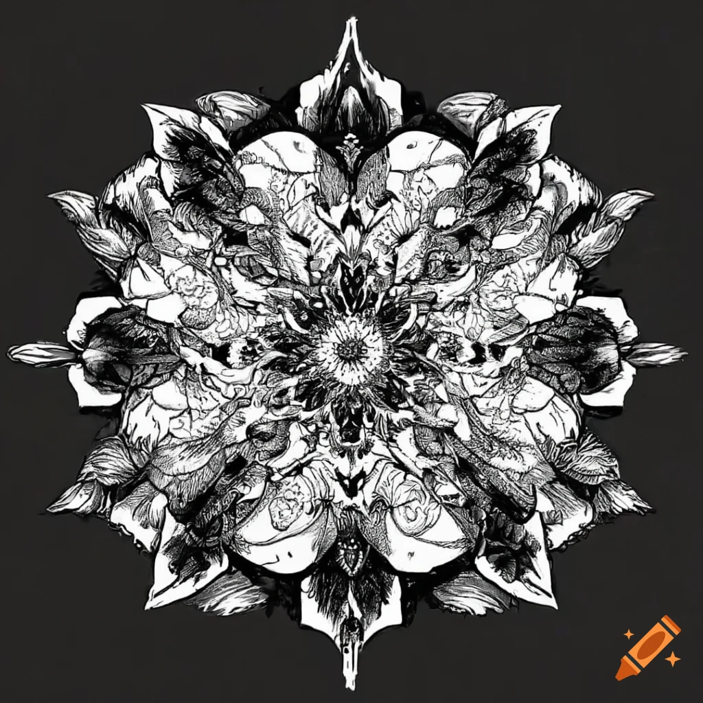 Detailed black and white gothic flower sketch on Craiyon