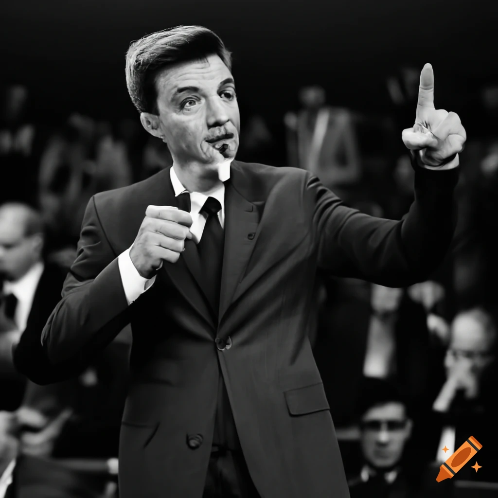 black and white picture of a charismatic leader addressing a large audience
