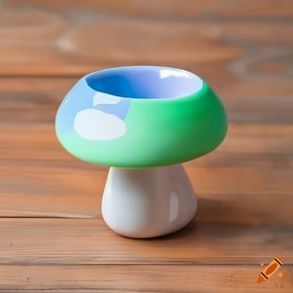 colorful mushroom-shaped mug on a table