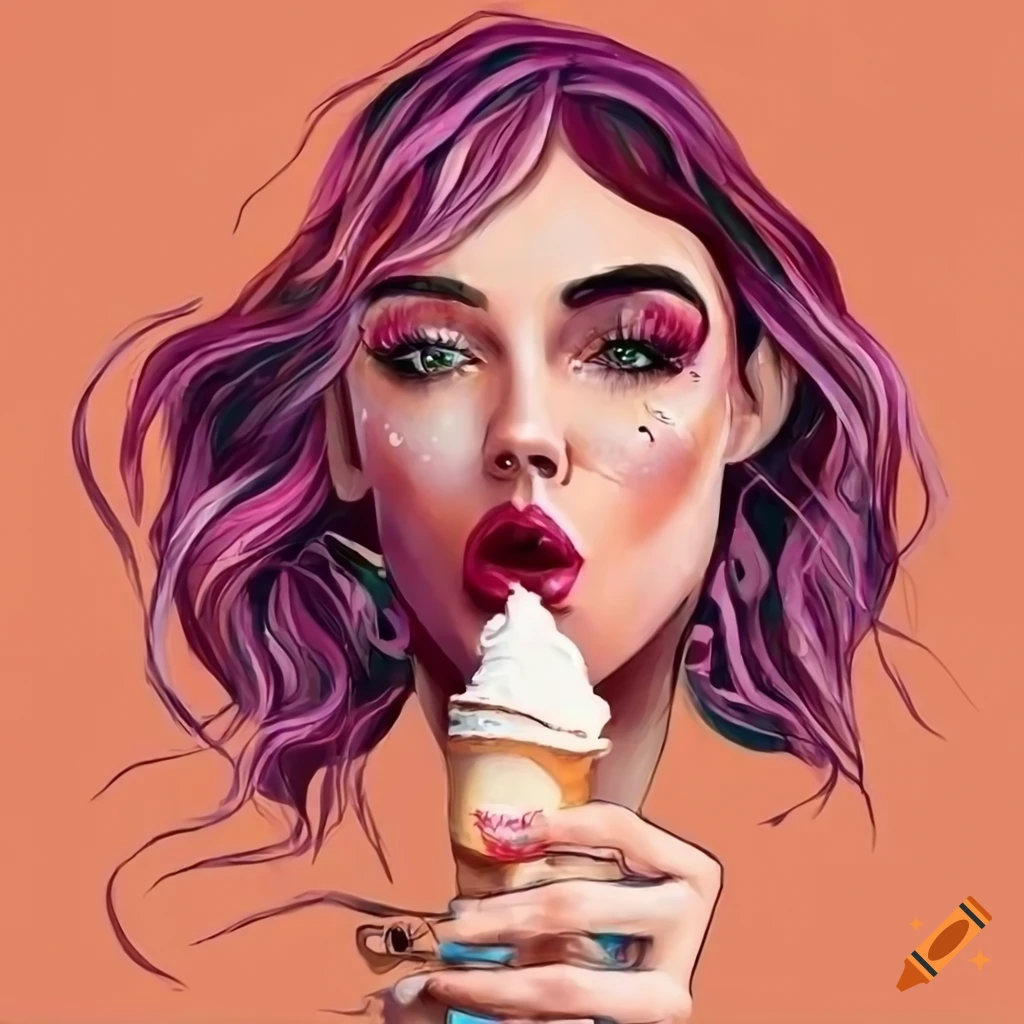 sensual artwork of a woman holding an ice cream cone