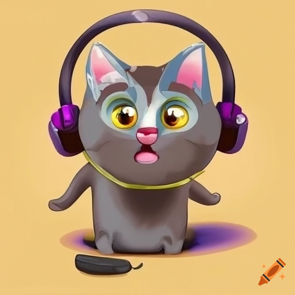 Cartoon art of a cat wearing headphones