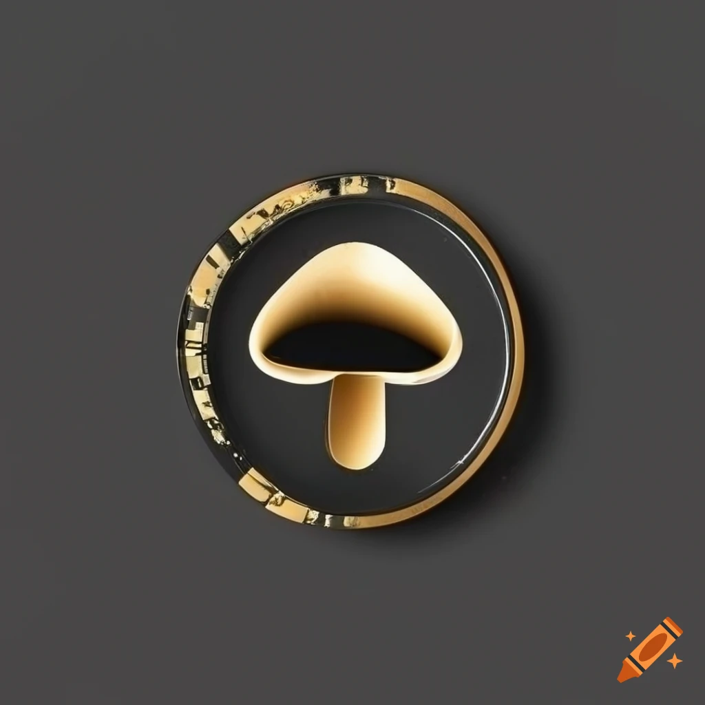elegant and luxurious black and golden logo with a mushroom inside a lightning bolt circle