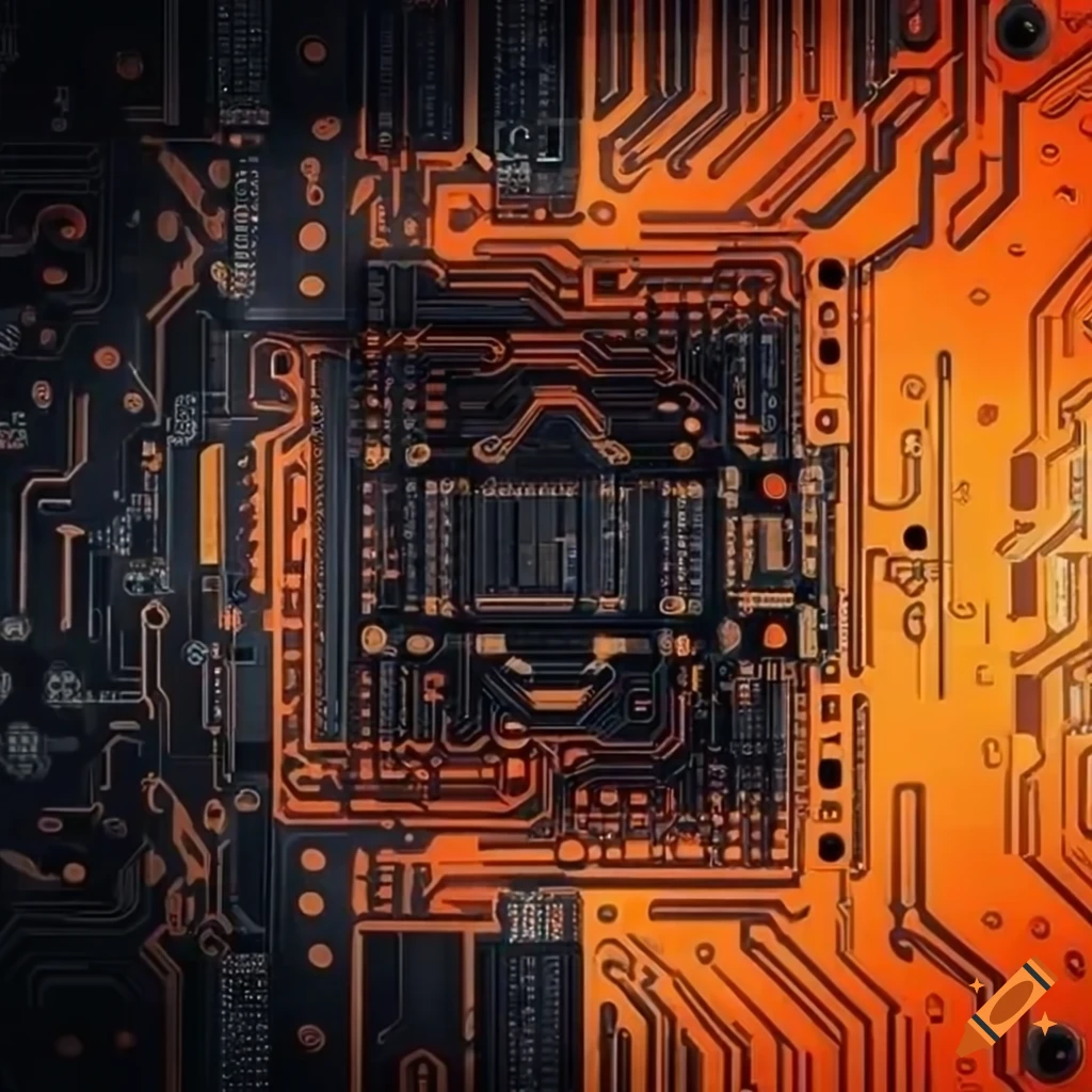 Abstract Printed Circuit Board Artwork In Black And Orange On Craiyon