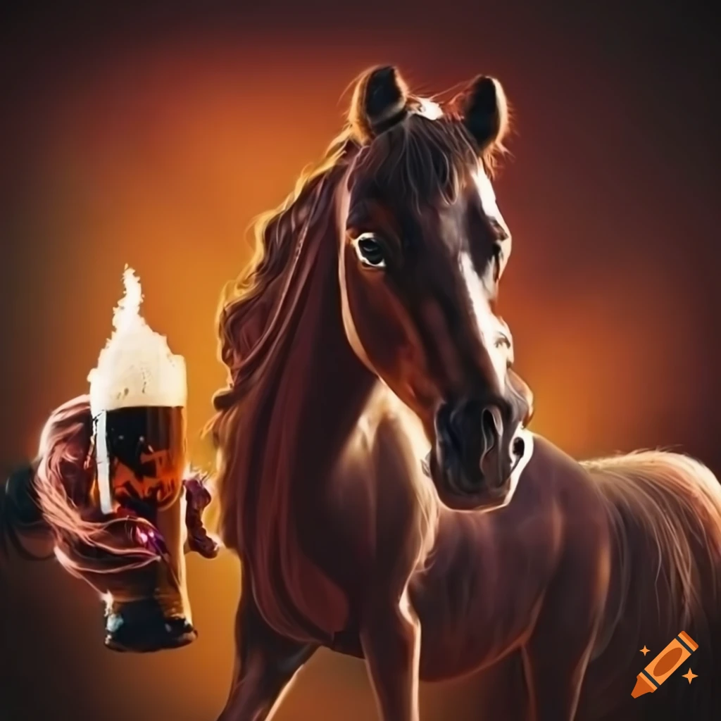 Halloween-themed image of three beer-drinking horses