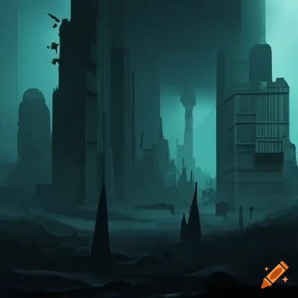 dystopian scenery with an android