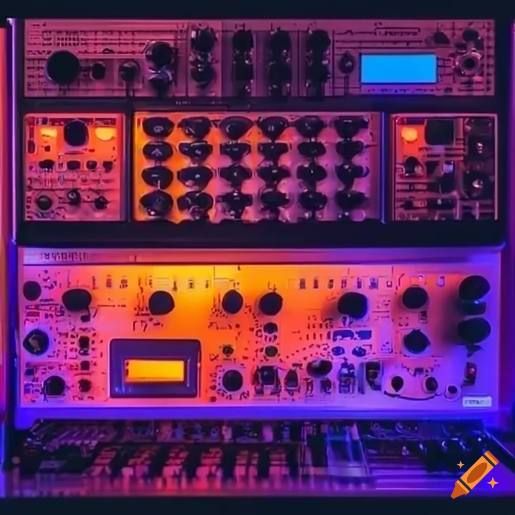 vintage-electronics-and-modular-synthesizer-in-orange-light-on-craiyon