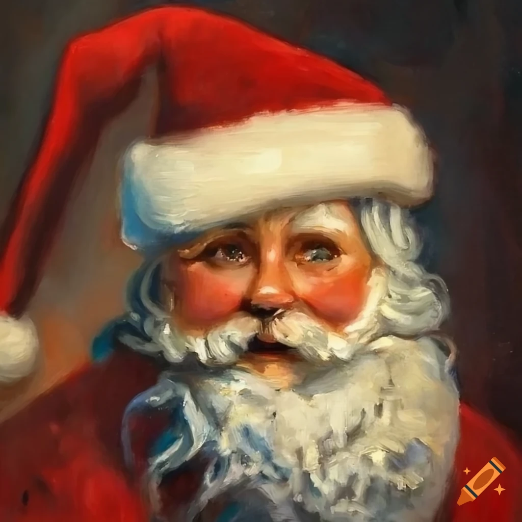 Retro oil painting of santa claus with a poodle dog on Craiyon