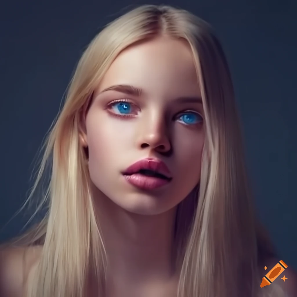 Portrait of a young girl with blonde hair and blue eyes on Craiyon