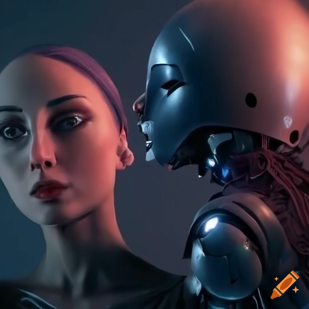 high-resolution image of a woman and a robot