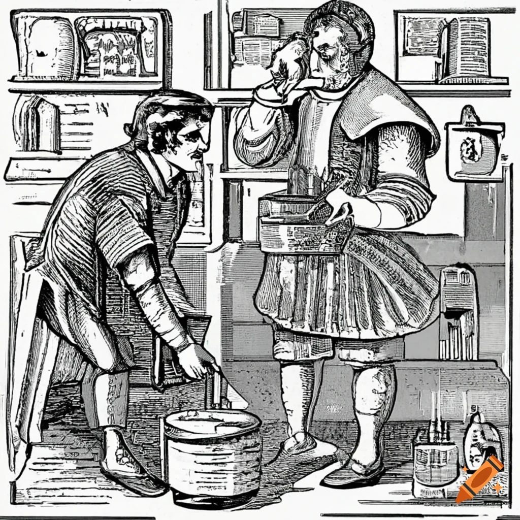 Engineer teaching science in a historical illustration on craiyon