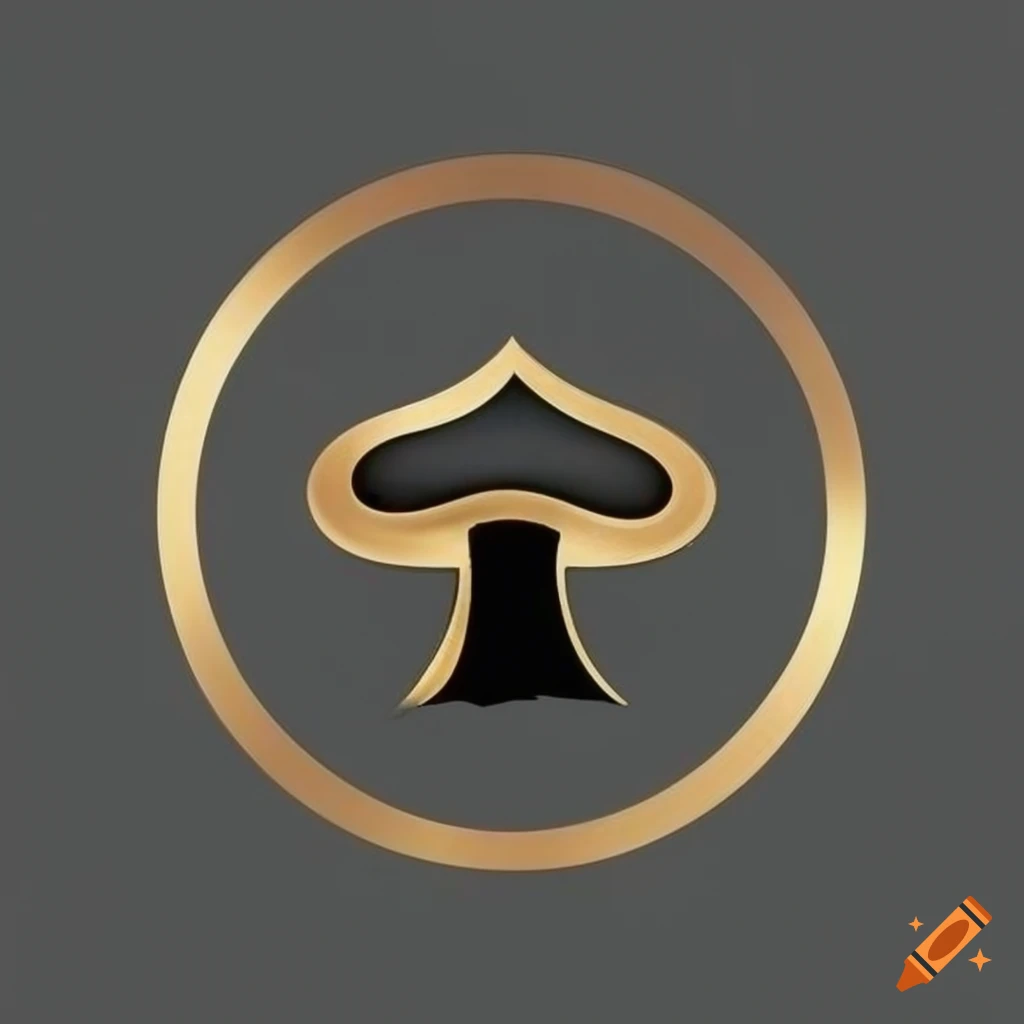 elegant and luxurious black and golden logo with a mushroom inside a lightning bolt circle