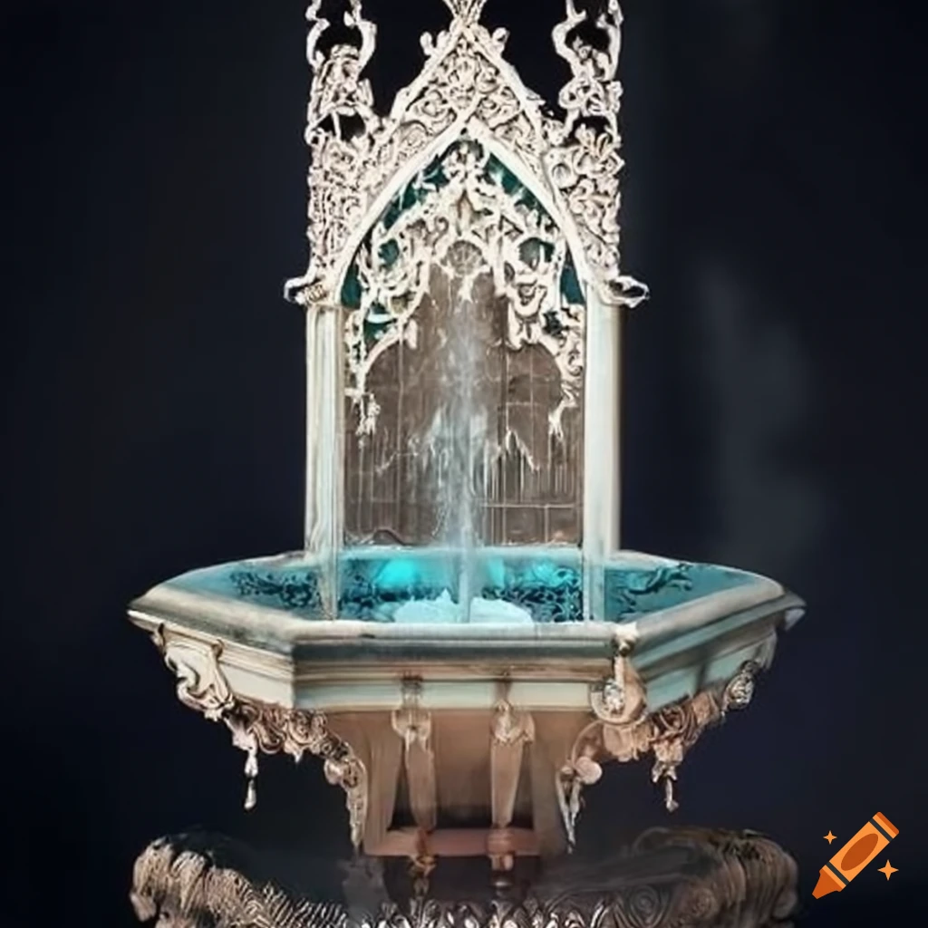 ornamental silver fountain in an Islamic balcony