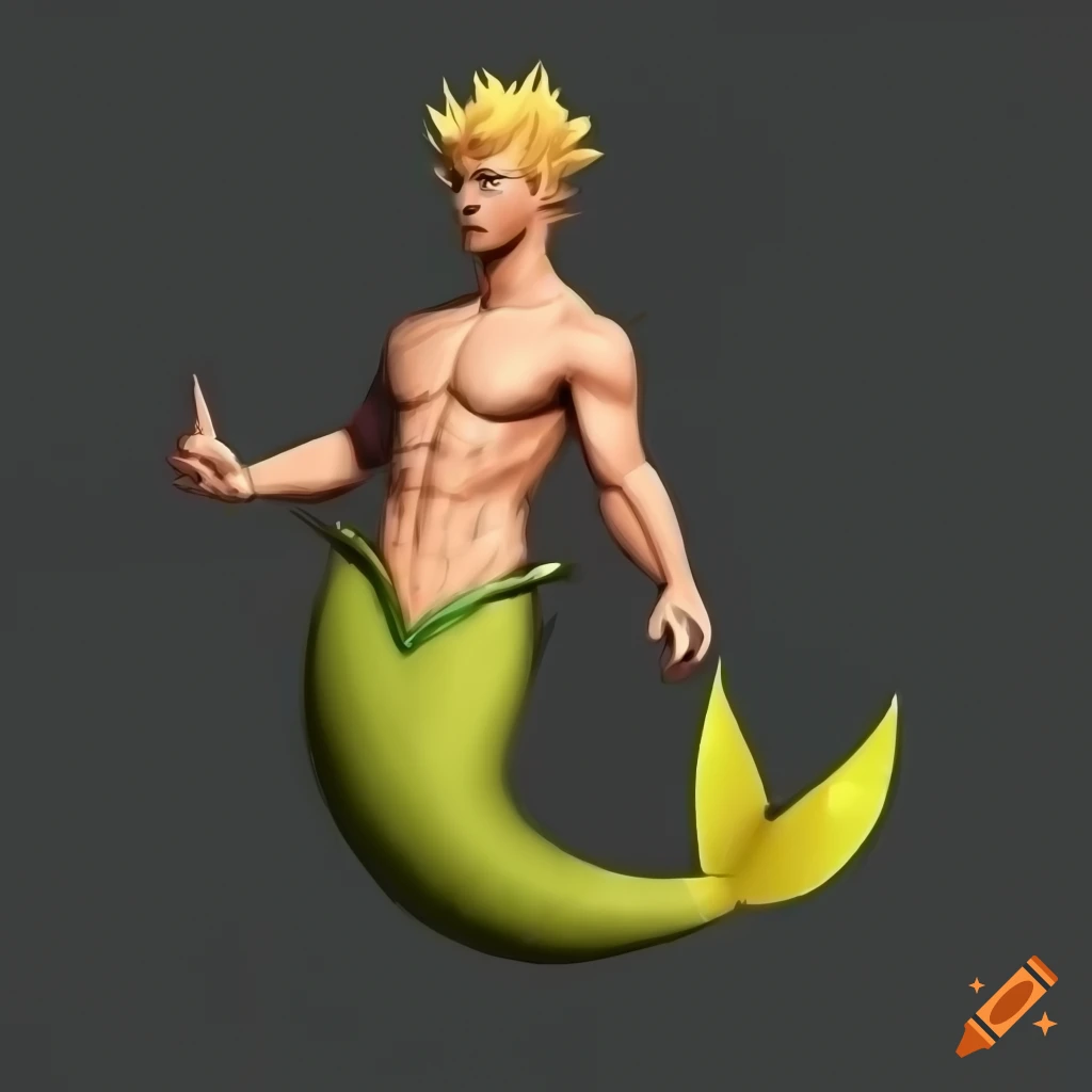 reference sheet of a black-tailed merman with light hair