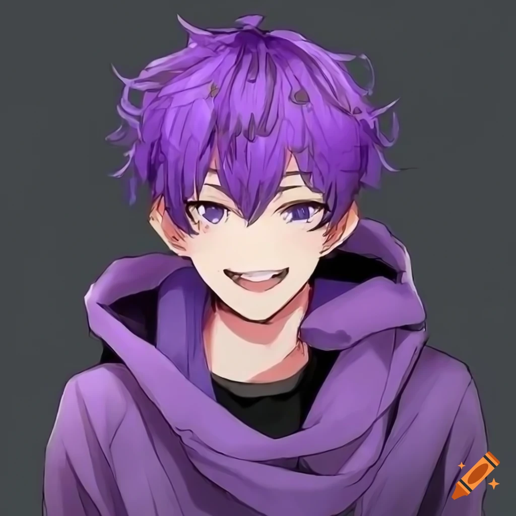 Anime character with spikey hair and purple outfit on Craiyon
