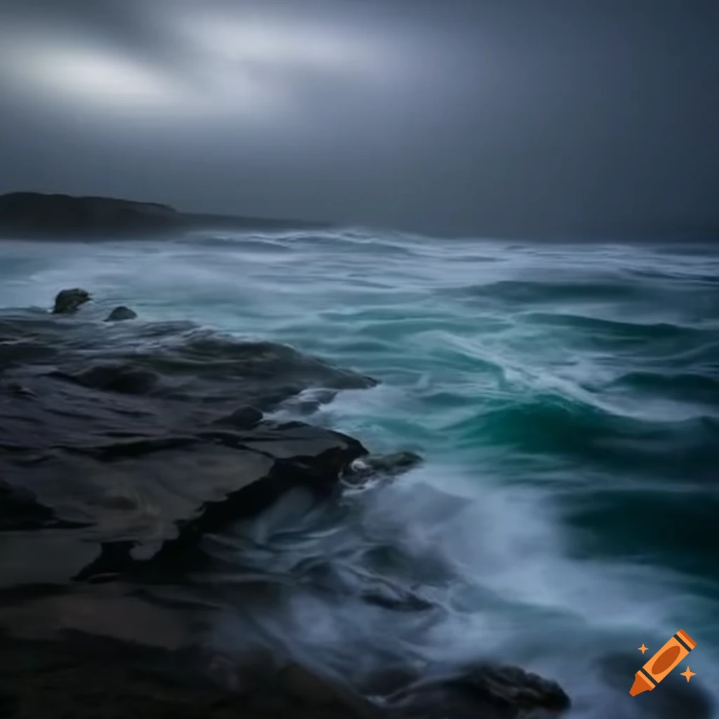 stormy sea with cross glowing