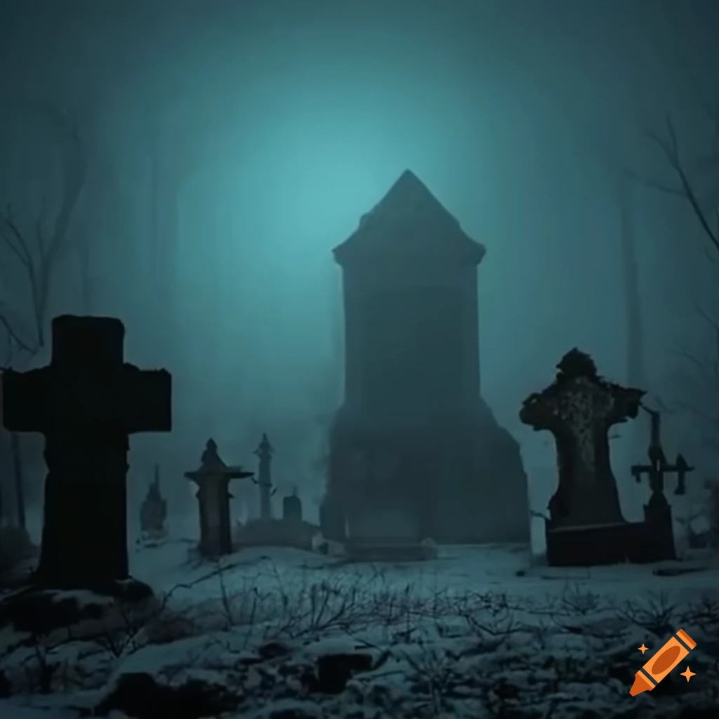 Spooky graveyard with a mysterious creature