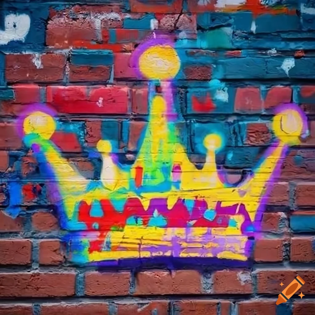 Colorful crown graffiti on brick wall on Craiyon